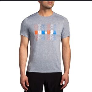 Brooks Gray T-Shirt with Colorful RUN USA Graphic
